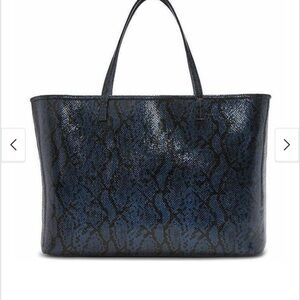 Lumilla Lucca Maxi Blue Snake Leather Tote Bag NWT